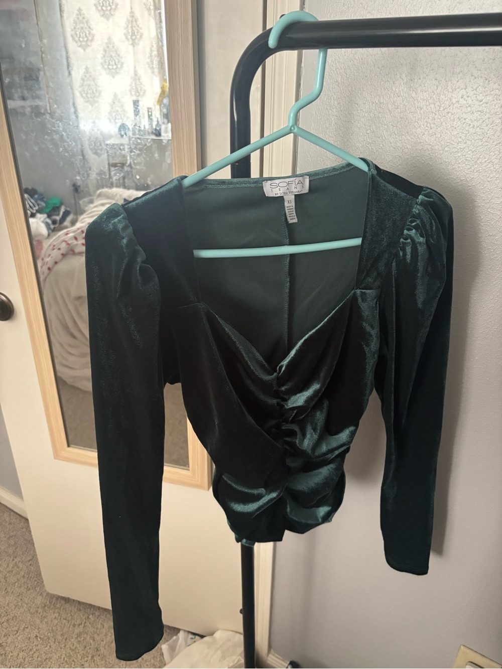 sofia by sofia vergara Emerald Green Velvet Draped Long-Sleeve Top